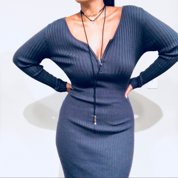 It's Our Time Dresses & Skirts - Charcoal GRAY V-neck Sweater Dress